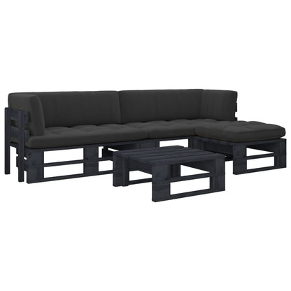 vidaXL 4-tlg. Paletten-Lounge-Set Schwarz Imprägniertes Kiefernholz