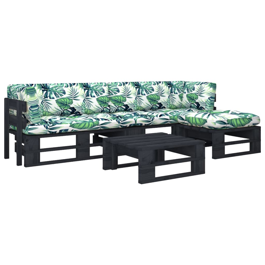vidaXL 4-tlg. Paletten-Lounge-Set Schwarz Imprägniertes Kiefernholz