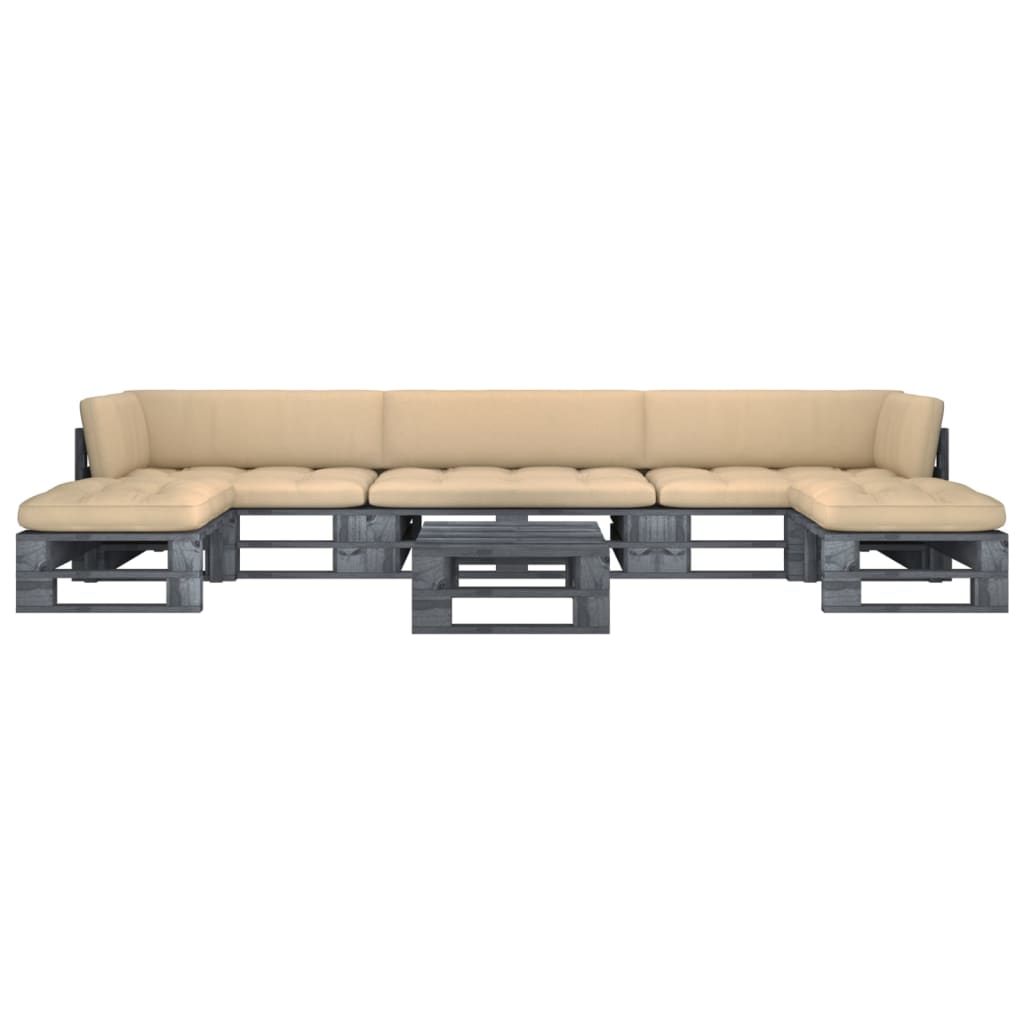 vidaXL 6-tlg. Paletten-Lounge-Set Grau Imprägniertes Kiefernholz