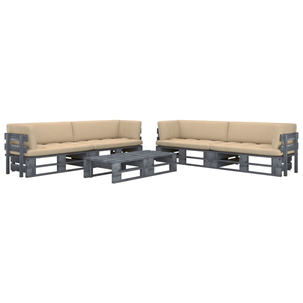 vidaXL 6-tlg. Paletten-Lounge-Set Grau Imprägniertes Kiefernholz