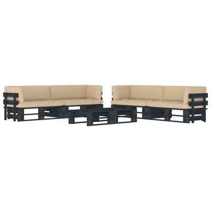 vidaXL 6-tlg. Paletten-Lounge-Set Schwarz Imprägniertes Kiefernholz