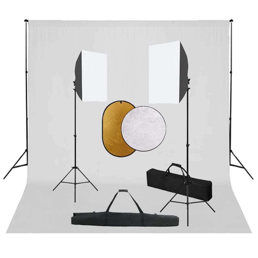 Fotostudio-Set mit Softboxen, Hintergrundsystem und Reflektor
