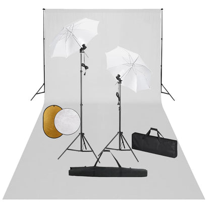 Fotostudio-Set mit Leuchten, Schirmen, Hintergrund, Reflektor