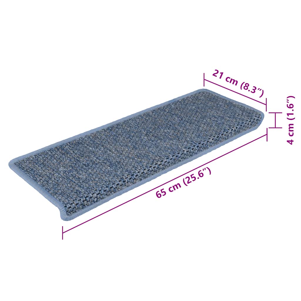 Treppenmatten Selbstklebend Sisal-Optik 15 Stk. 65x21x4 cm Blau