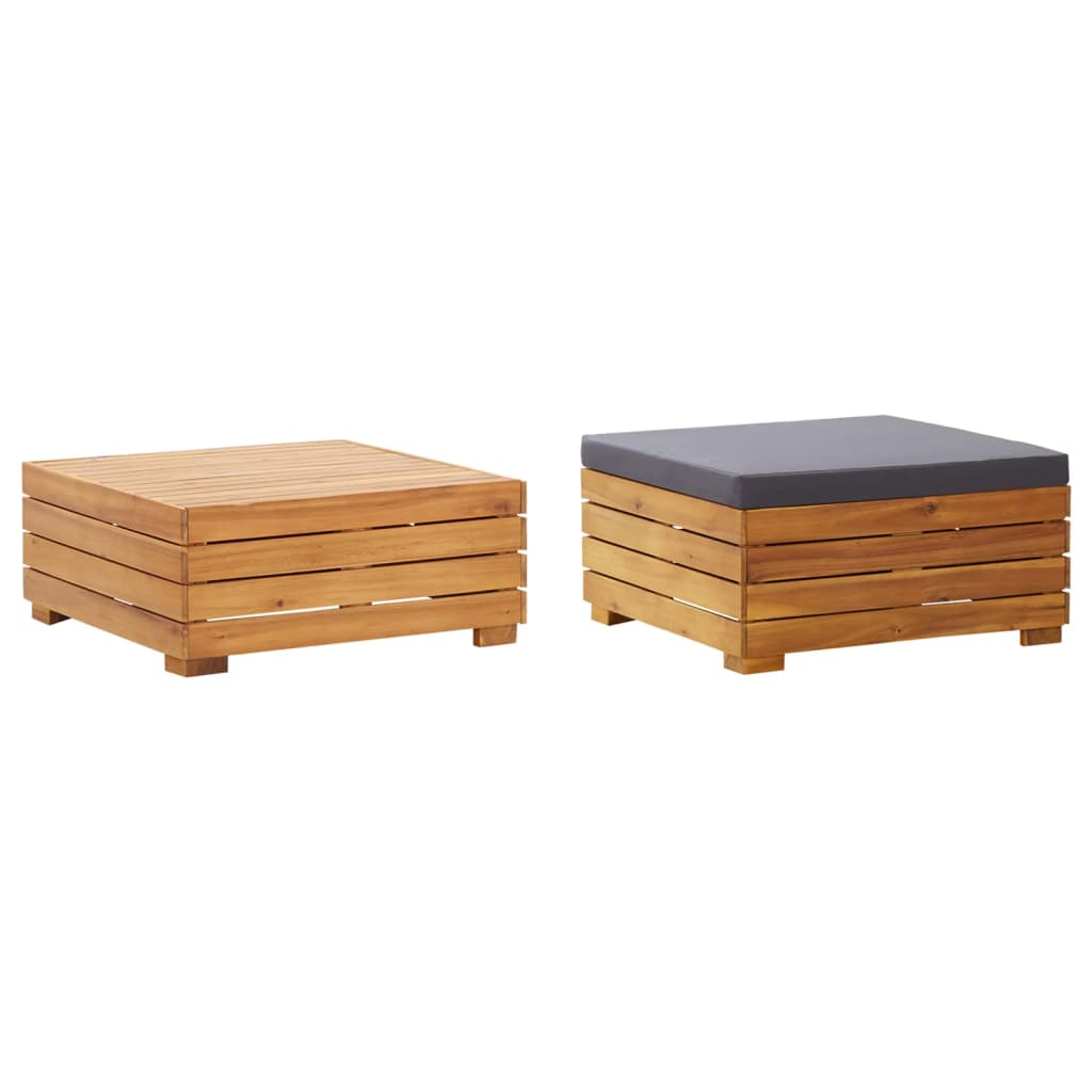 vidaXL Table de jardin et tabourets avec coussins Bois d'acacia massif