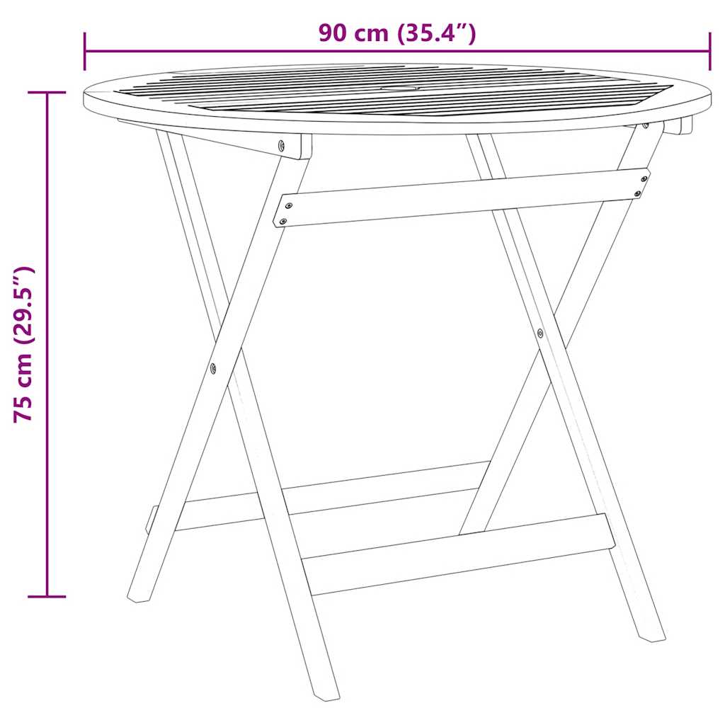 vidaXL Klappbarer Gartentisch Ø90x75 cm Massivholz Eukalyptus