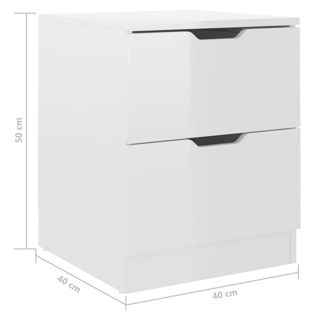 vidaXL Nachttische 2 Stk. Hochglanz-Weiß 40x40x50 cm Spanplatte