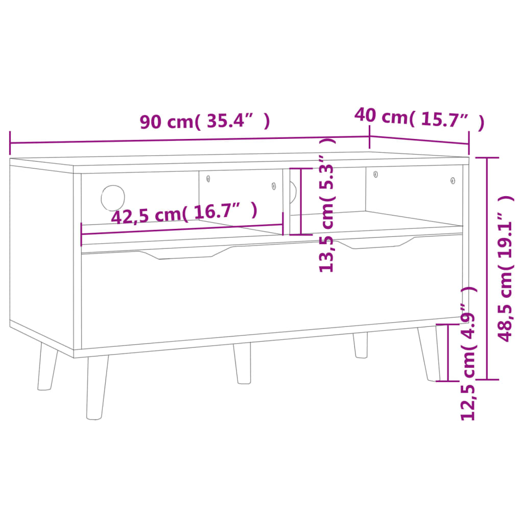 vidaXL Meuble TV blanc 90x40x48,5 cm Bois d'ingénierie