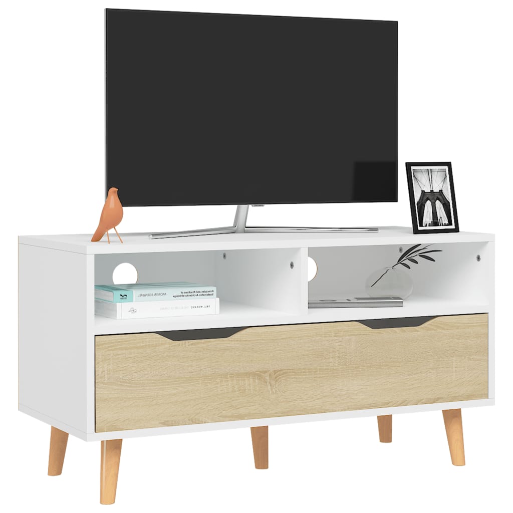 Meuble TV vidaXL blanc et chêne Sonoma 90x40x48,5 cm en bois d'ingénierie