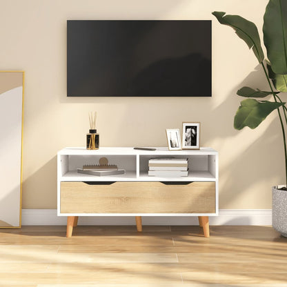 Meuble TV vidaXL blanc et chêne Sonoma 90x40x48,5 cm en bois d'ingénierie