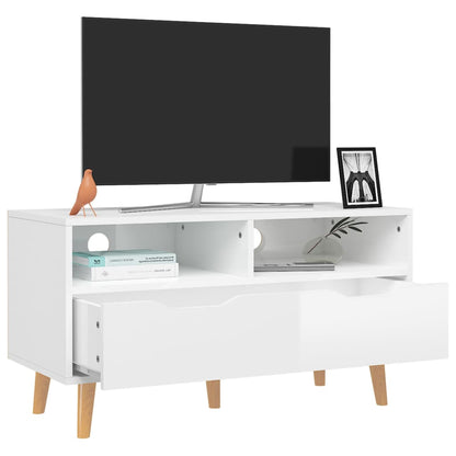 vidaXL Meuble TV blanc brillant 90x40x48,5 cm Aggloméré