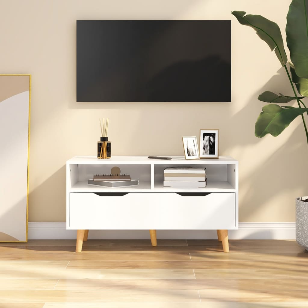vidaXL Meuble TV blanc brillant 90x40x48,5 cm Aggloméré