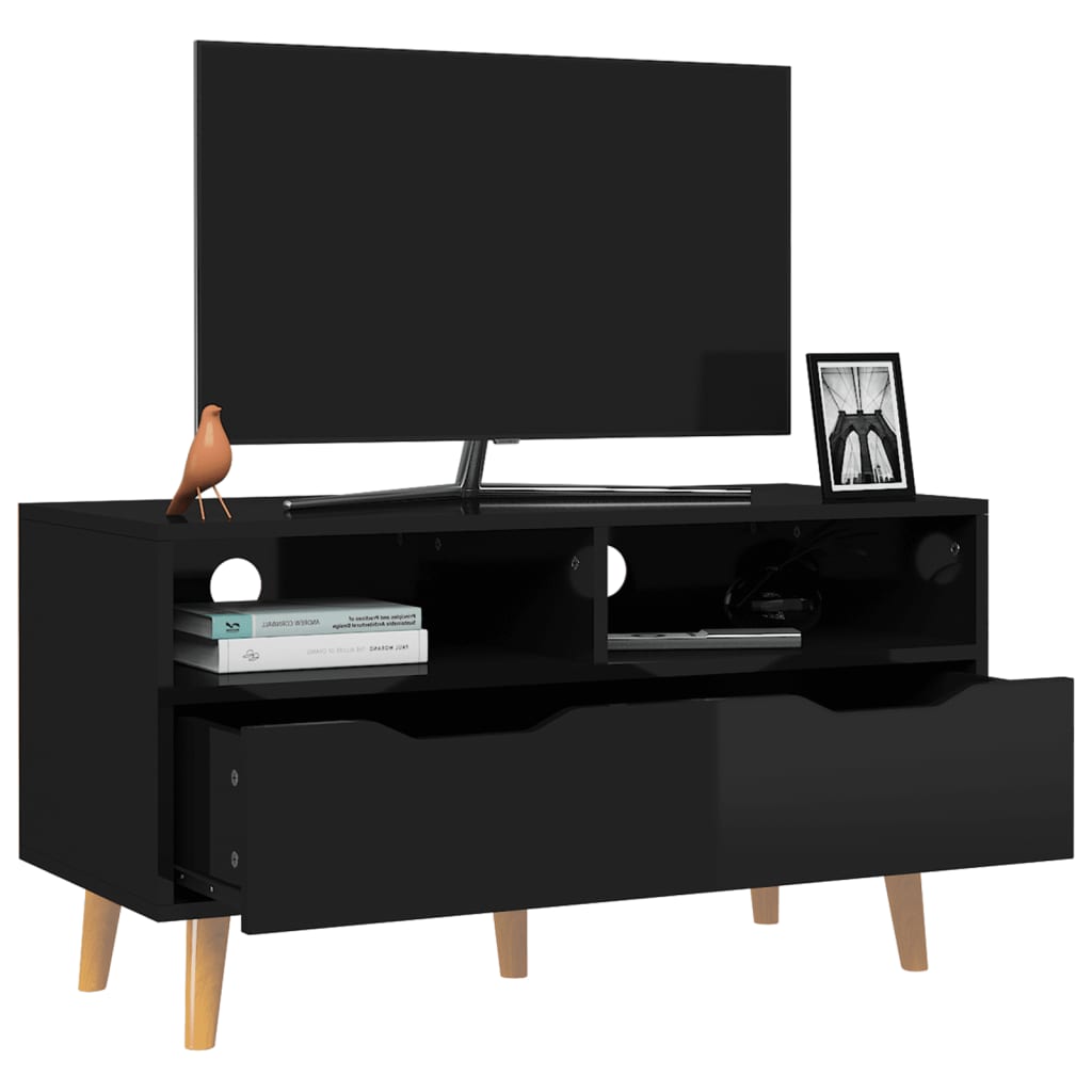 vidaXL Meuble TV Noir brillant 90x40x48,5 cm Bois d'ingénierie