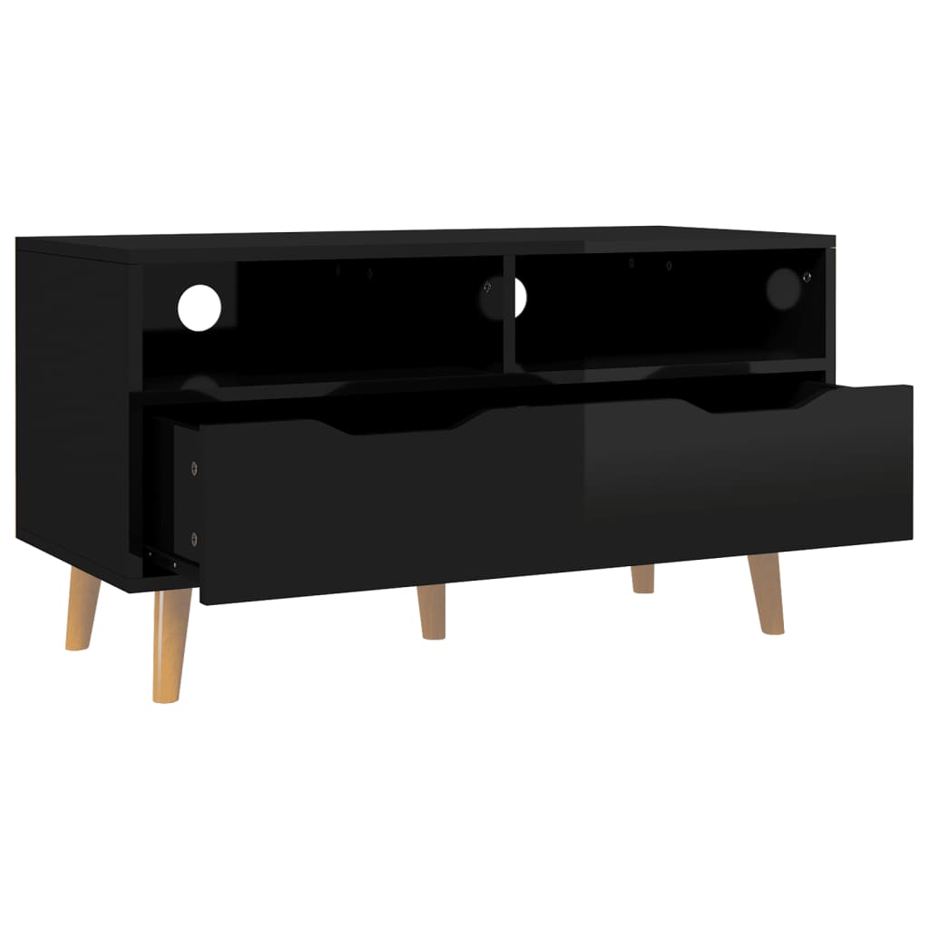 vidaXL Meuble TV Noir brillant 90x40x48,5 cm Bois d'ingénierie
