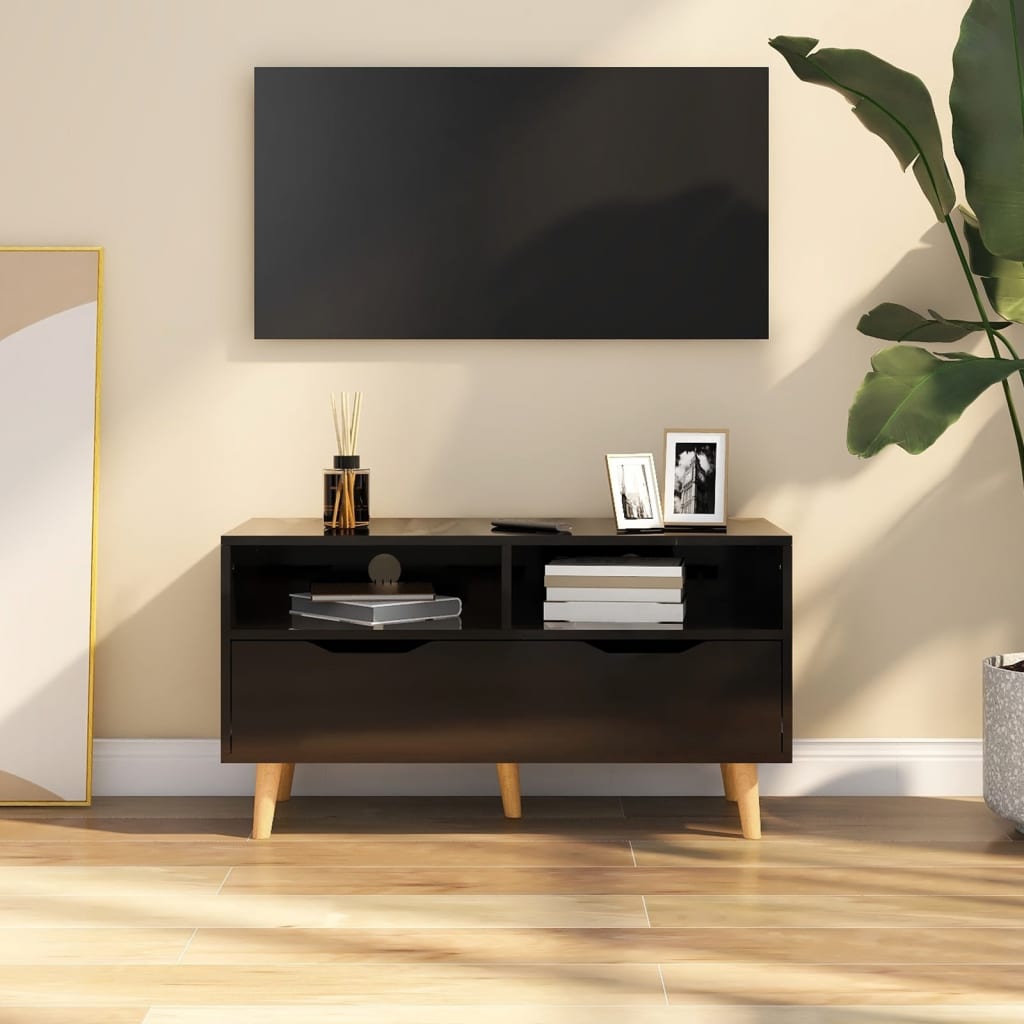 vidaXL Meuble TV Noir brillant 90x40x48,5 cm Bois d'ingénierie