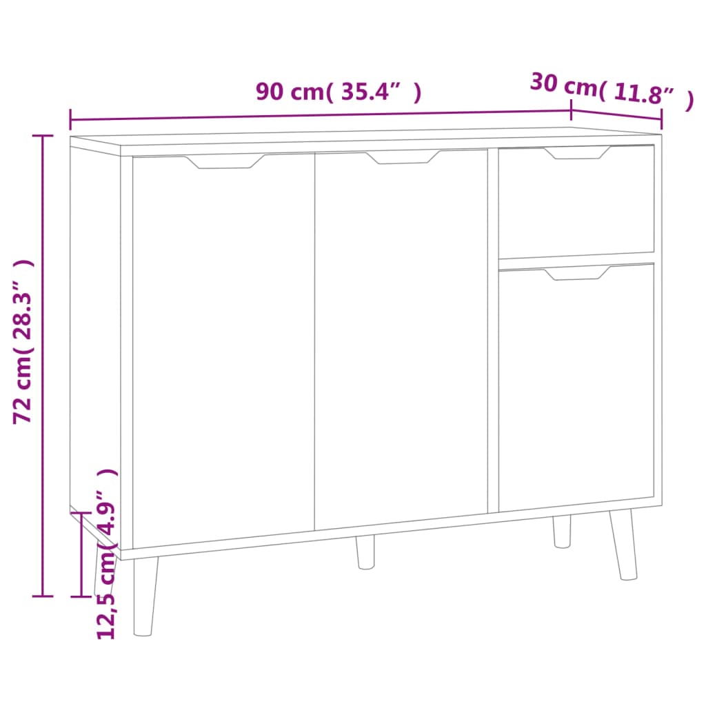 vidaXL Buffet chêne Sonoma 90x30x72 cm Bois d'ingénierie