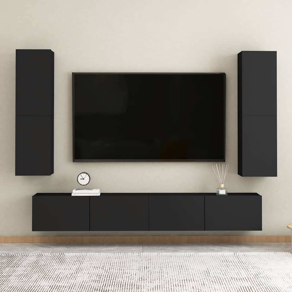 vidaXL Meuble TV Noir 30,5x30x110 cm Bois d'ingénierie