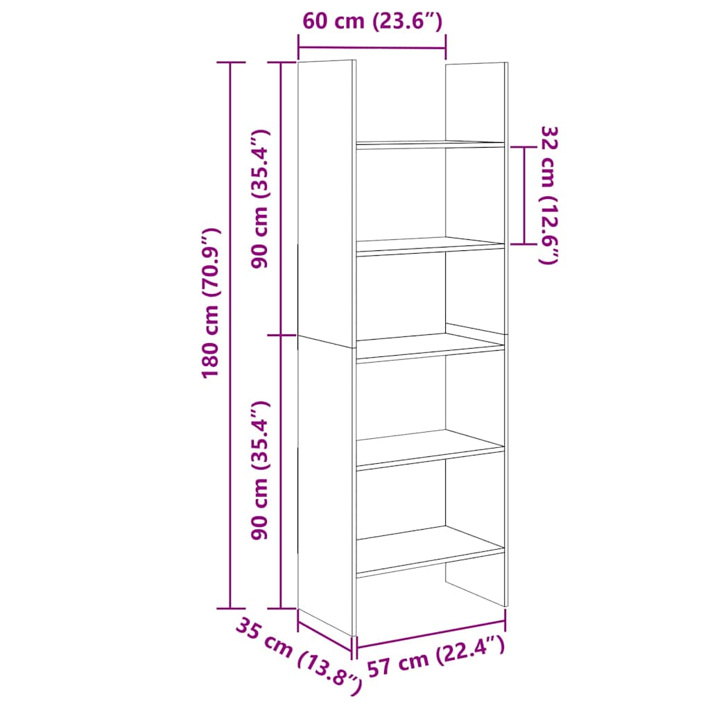 Bücherregal Weiß 60x35x180 cm Holzwerkstoff