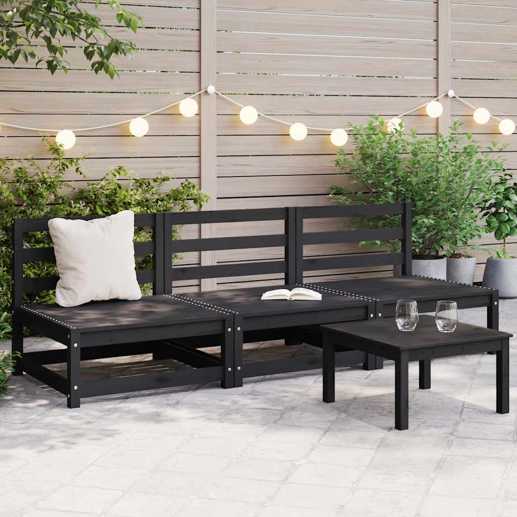 vidaXL Garten-Mittelsofas 3 Stk. Schwarz Kiefer Massivholz