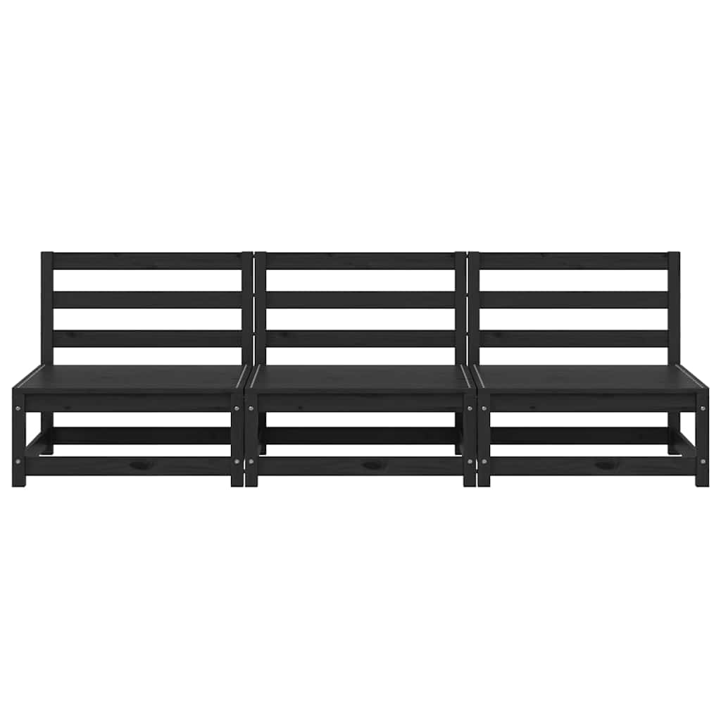 vidaXL Garten-Mittelsofas 3 Stk. Schwarz Kiefer Massivholz