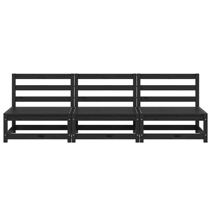 vidaXL Garten-Mittelsofas 3 Stk. Schwarz Kiefer Massivholz