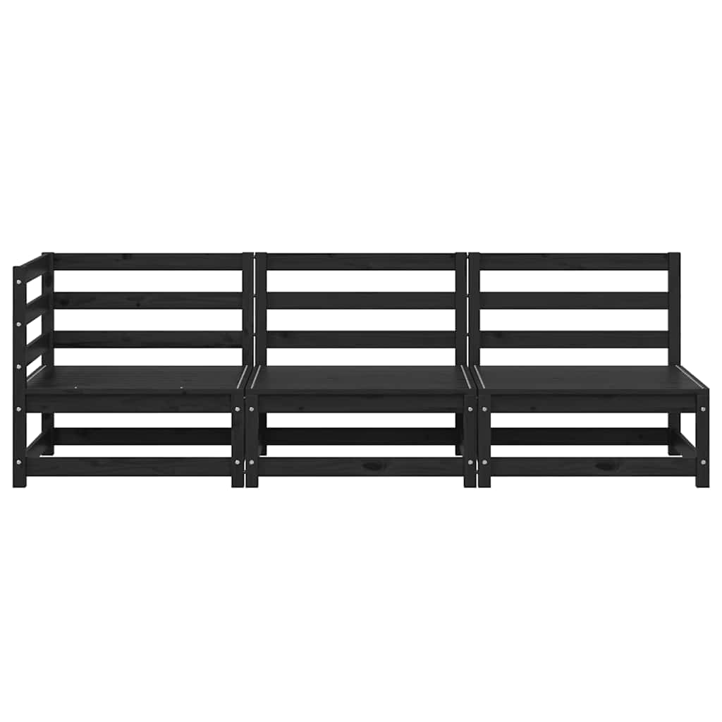 3-tlg. Garten-Lounge-Set Schwarz Massivholz Kiefer