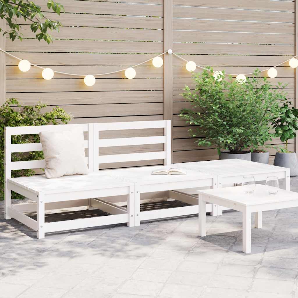 vidaXL Salon de jardin 3 pièces Blanc Bois de pin massif