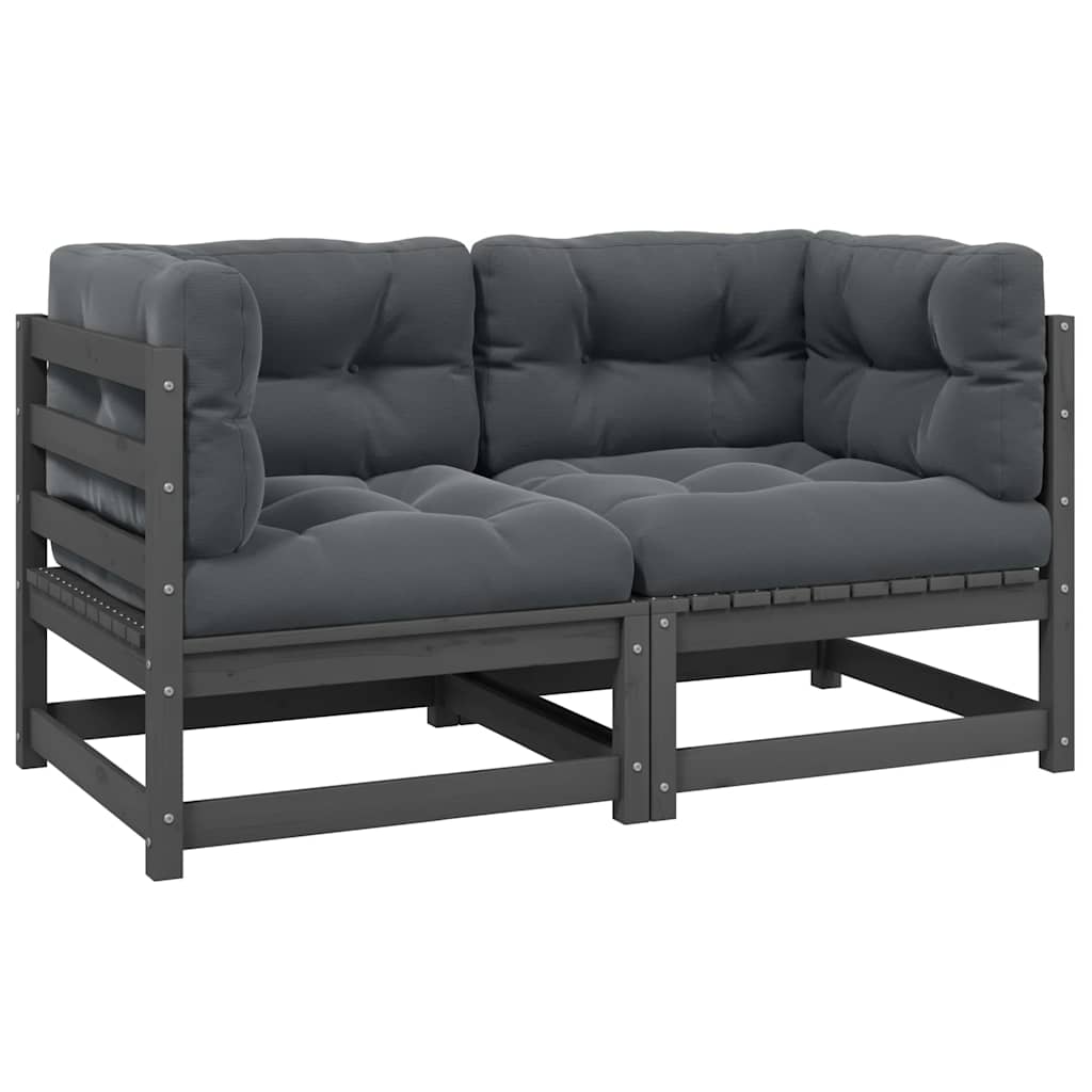 vidaXL Gartensofa 2-Sitzer mit Kissen Grau Kiefer Massivholz