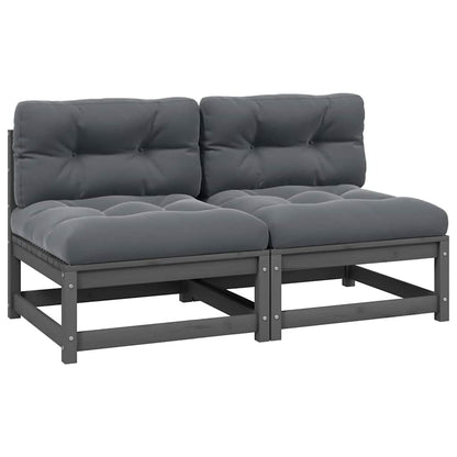 vidaXL Canapés centraux de jardin avec coussins 2 pcs Gris Bois de pin massif