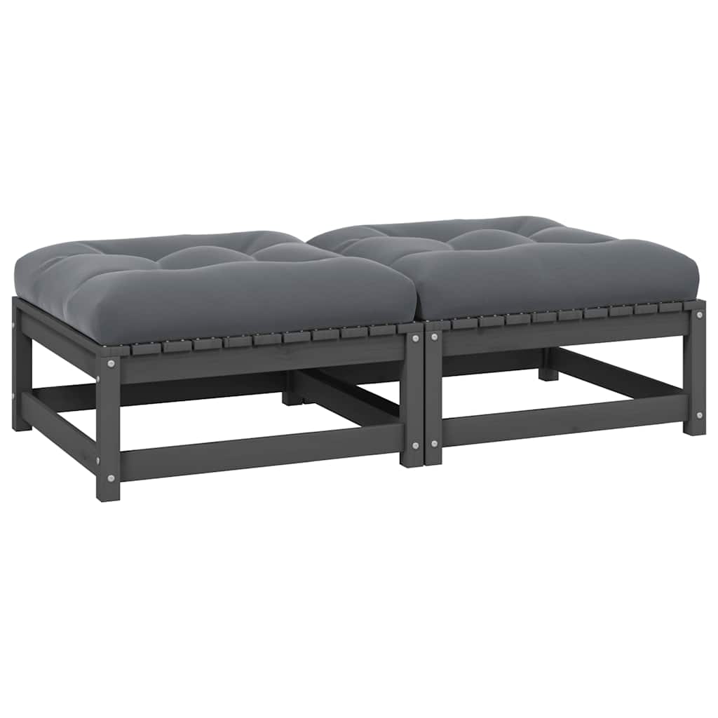 vidaXL Garten-Fußhocker mit Kissen 2 Stk. Grau Massivholz Kiefer