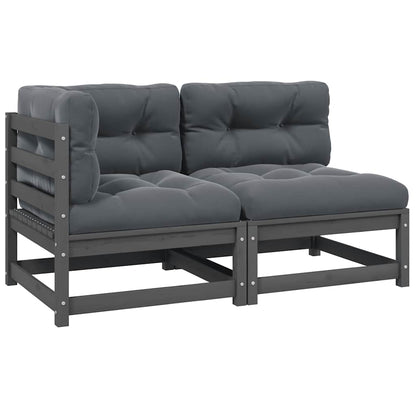 vidaXL Salon de jardin 2 pcs avec coussins Gris Bois de pin massif