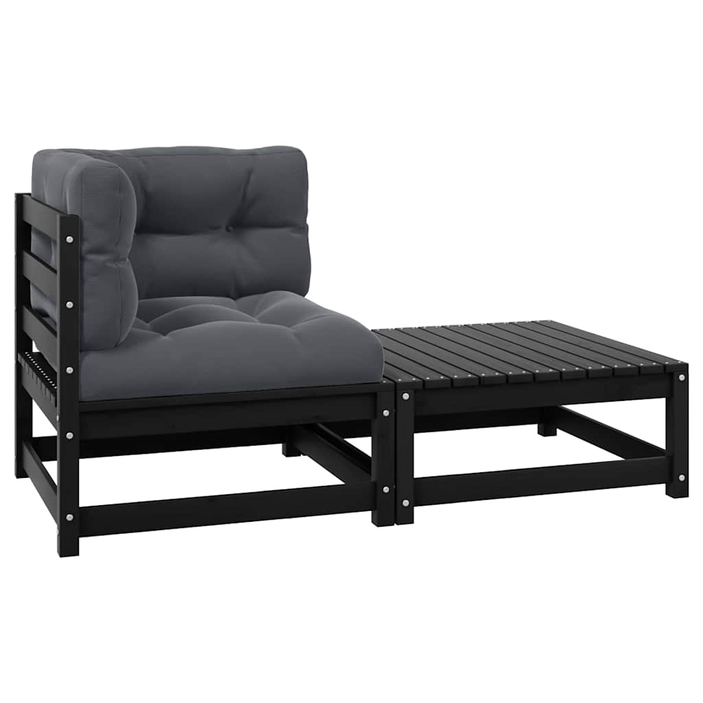 vidaXL 2-tlg. Garten-Lounge-Set mit Kissen Schwarz Kiefer Massivholz