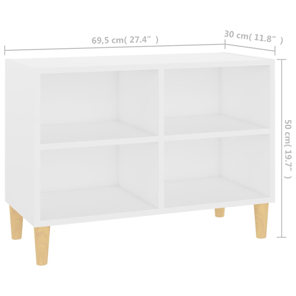 vidaXL TV-Schrank mit Massivholz-Beinen Weiß 69,5x30x50 cm