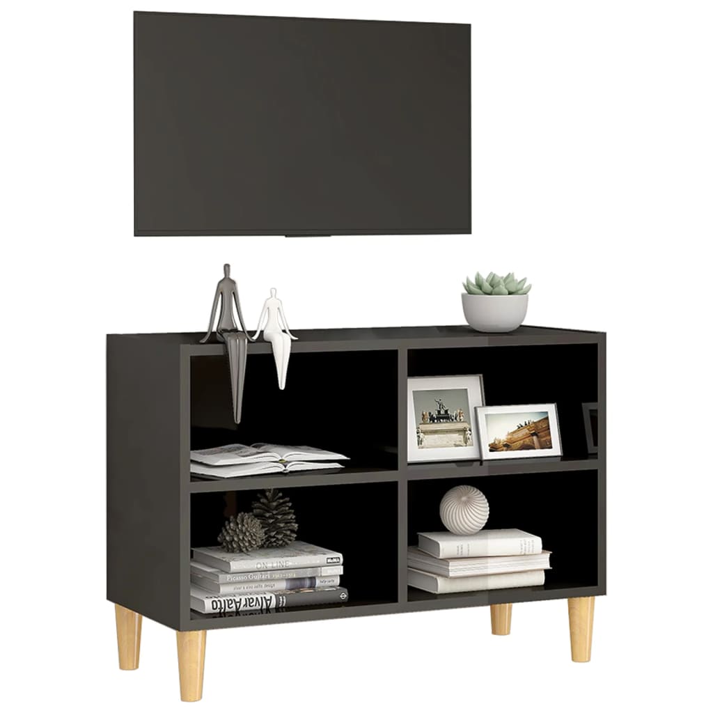 Meuble TV vidaXL avec pieds en bois massif Gris brillant 69,5x30x50 cm