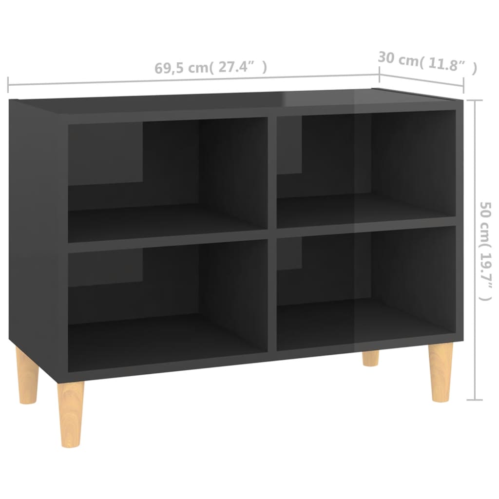 Meuble TV vidaXL avec pieds en bois massif Gris brillant 69,5x30x50 cm