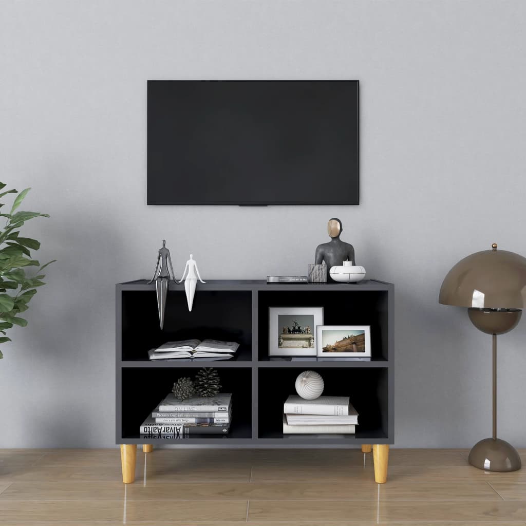 Meuble TV vidaXL avec pieds en bois massif Gris brillant 69,5x30x50 cm