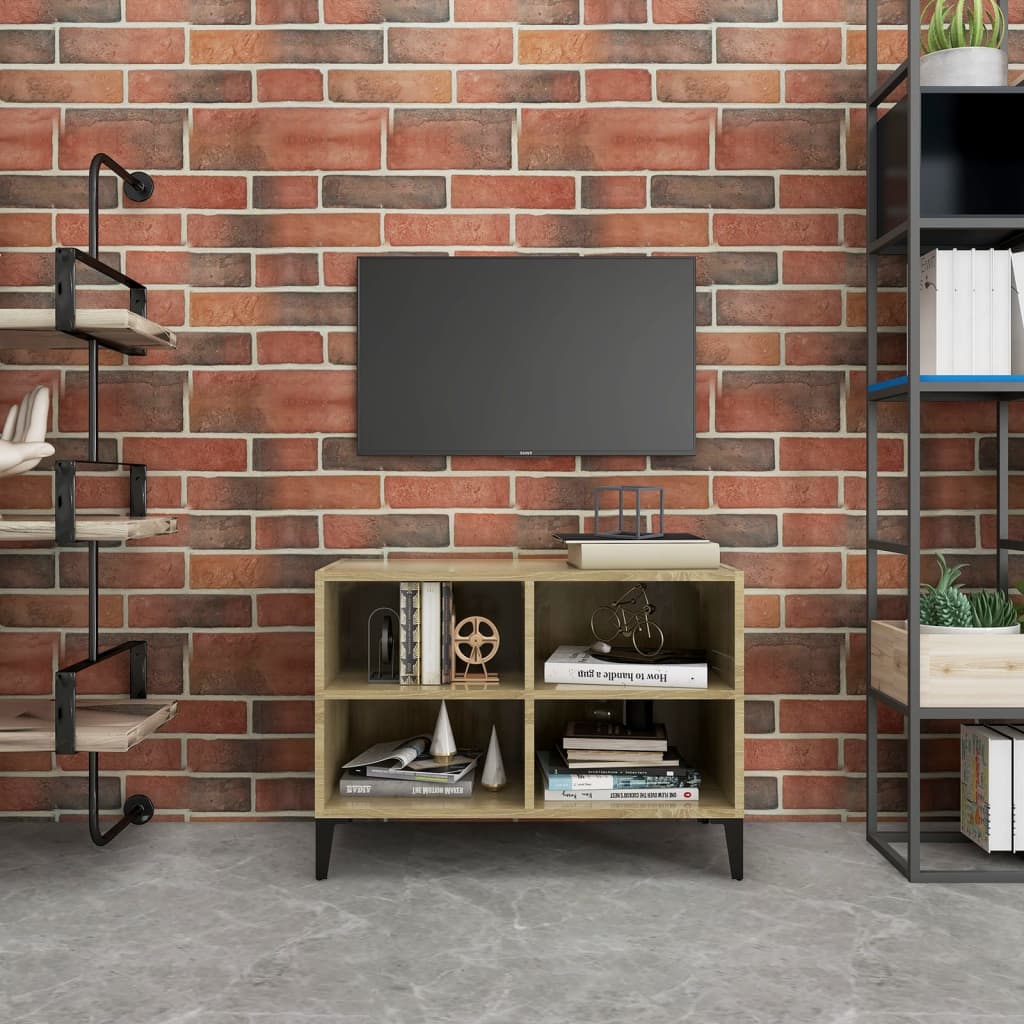 vidaXL Meuble TV avec pieds en métal Chêne sonoma 69,5x30x50 cm