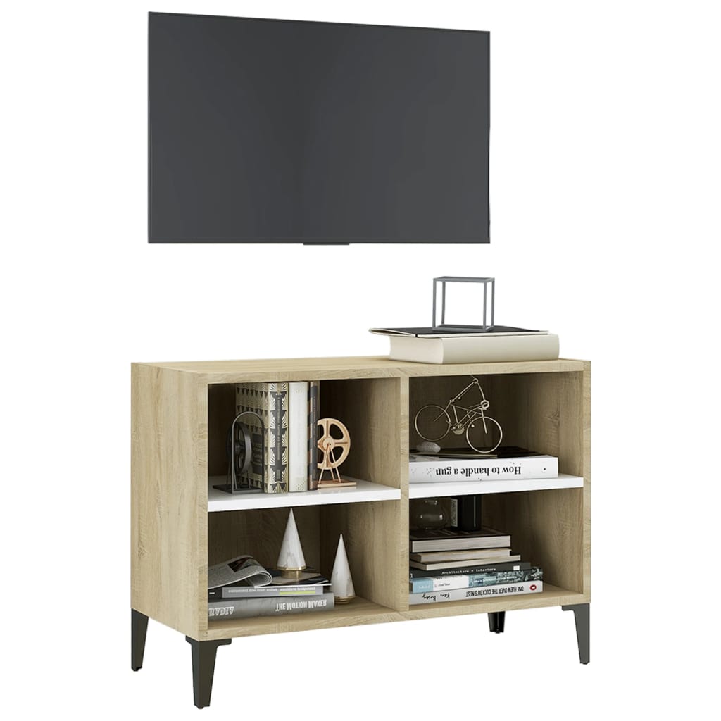 vidaXL TV-Schrank mit Metallbeinen Weiß Sonoma-Eiche 69,5x30x50 cm