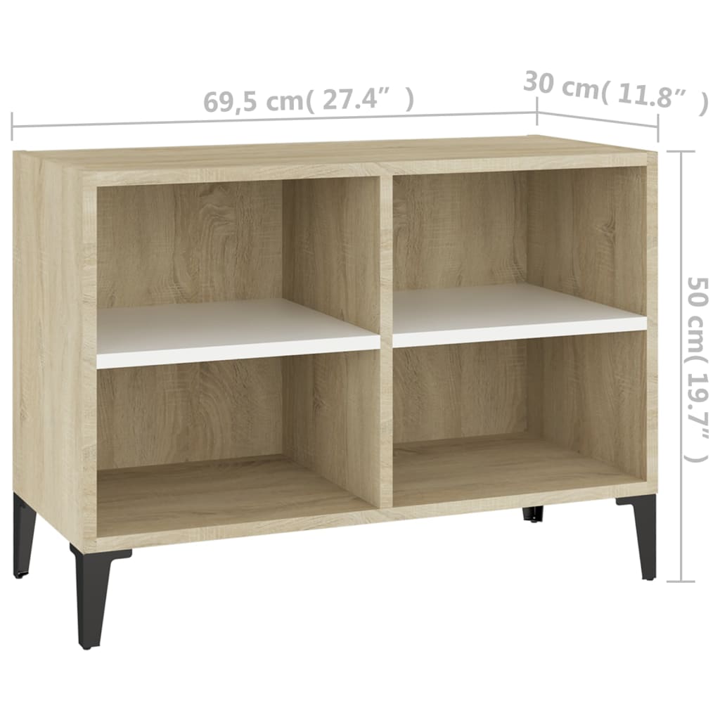vidaXL TV-Schrank mit Metallbeinen Weiß Sonoma-Eiche 69,5x30x50 cm