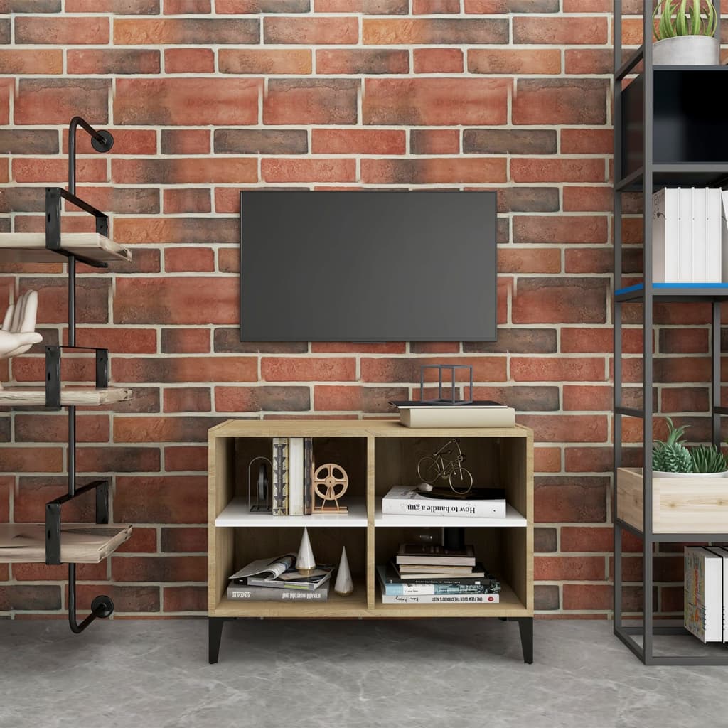 vidaXL TV-Schrank mit Metallbeinen Weiß Sonoma-Eiche 69,5x30x50 cm