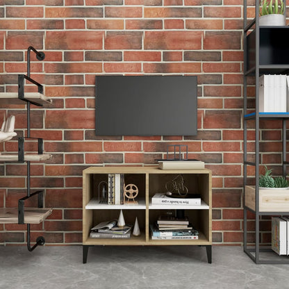 vidaXL TV-Schrank mit Metallbeinen Weiß Sonoma-Eiche 69,5x30x50 cm