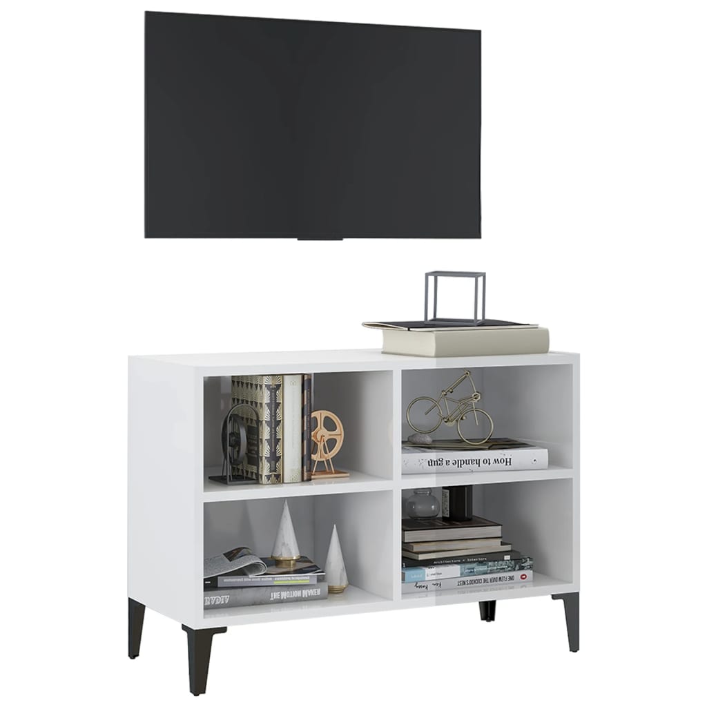 vidaXL TV-Schrank mit Metallbeinen Hochglanz-Weiß 69,5x30x50cm