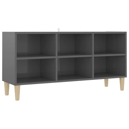 Meuble TV vidaXL avec pieds en bois massif Gris brillant 103,5x30x50 cm
