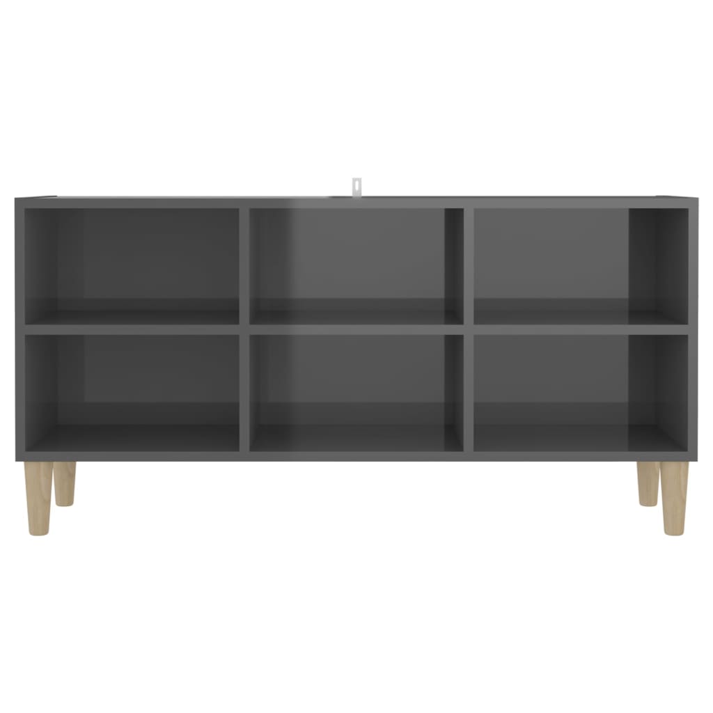 Meuble TV vidaXL avec pieds en bois massif Gris brillant 103,5x30x50 cm