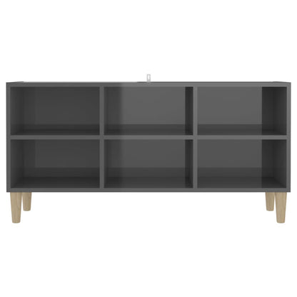 Meuble TV vidaXL avec pieds en bois massif Gris brillant 103,5x30x50 cm