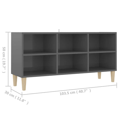 Meuble TV vidaXL avec pieds en bois massif Gris brillant 103,5x30x50 cm