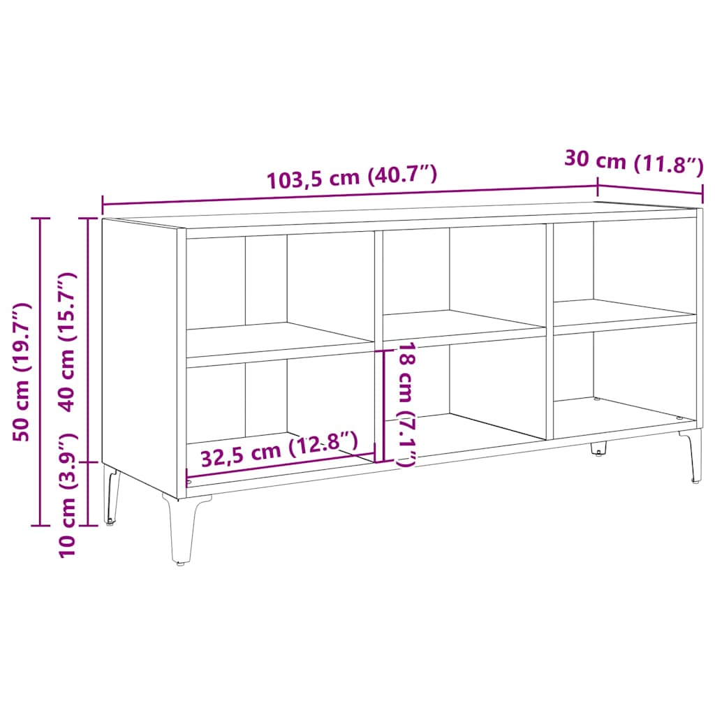 Meuble TV vidaXL avec pieds en métal Chêne Sonoma 103,5x30x50 cm
