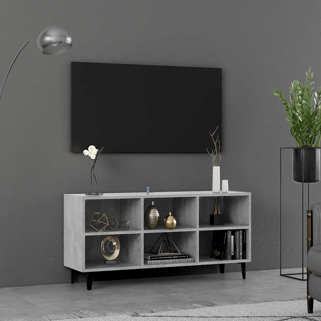 Meuble TV vidaXL avec pieds en métal Gris béton 103,5x30x50 cm
