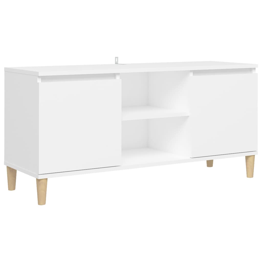 vidaXL Meuble TV avec pieds en bois massif Blanc 103,5x30x50 cm