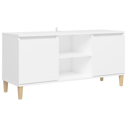 vidaXL Meuble TV avec pieds en bois massif Blanc 103,5x30x50 cm